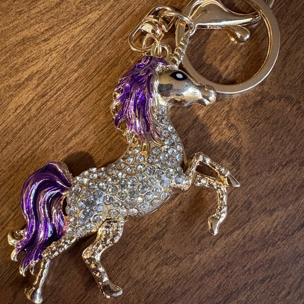 Sparkling Unicorn Keychain with Purple Accents
